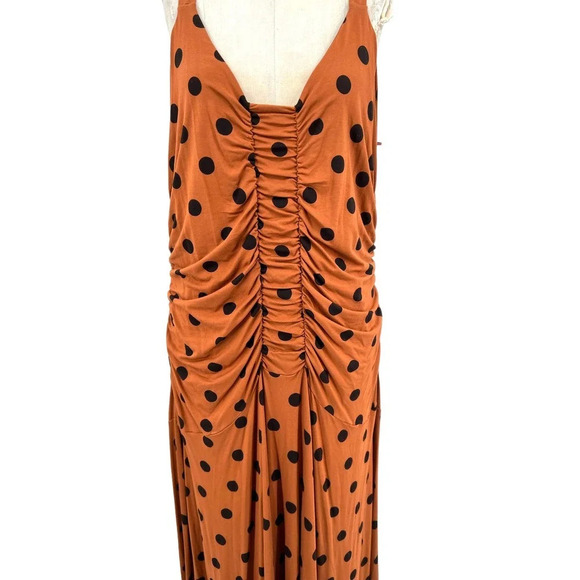 Anthropologie Maeve Midi Dress Ruched Polka Dot Jersey Brown Black Plus Size 1X - Picture 4 of 16